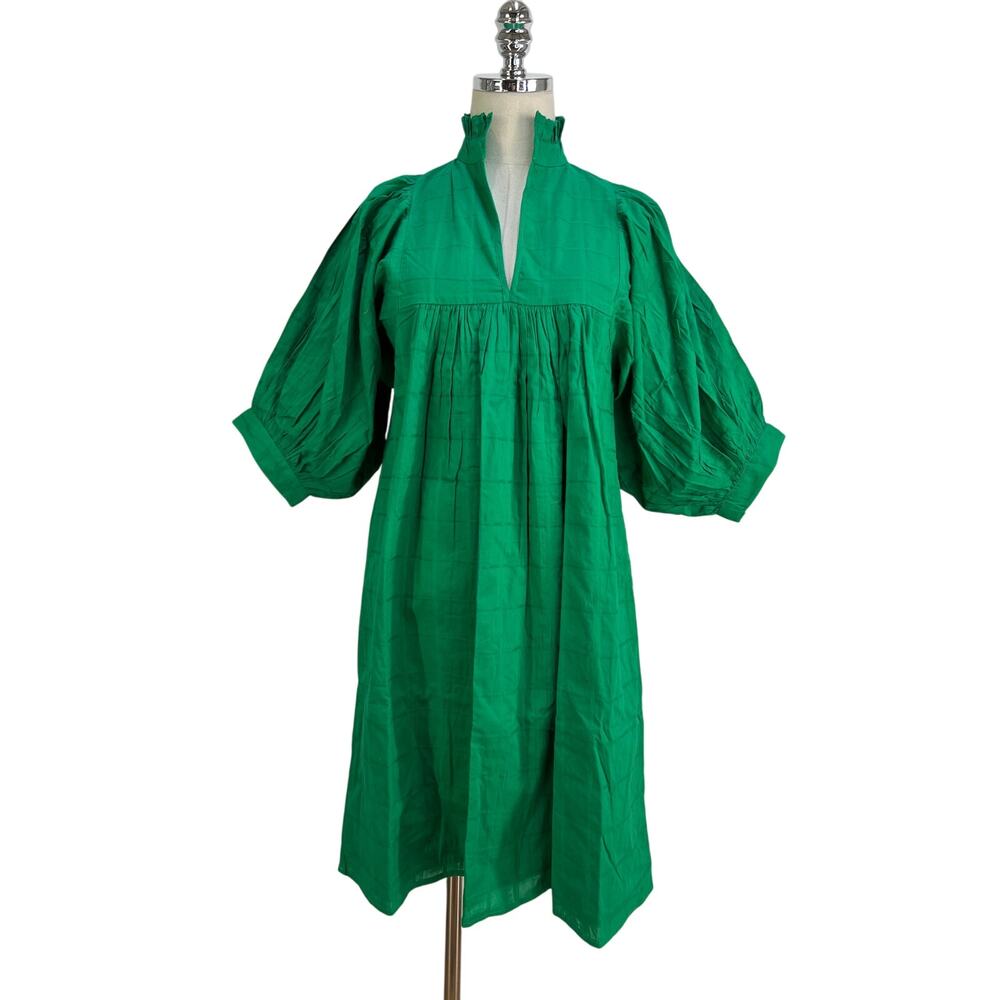 Never A Wallflower High Neck Dress Kelly Green Woven Cotton